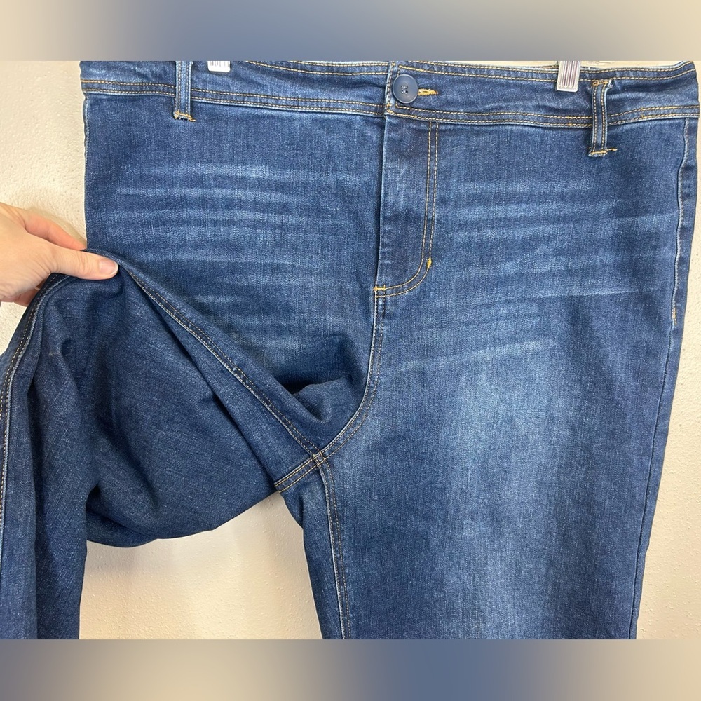 Oat New York Dark Blue Wide Leg Womens 16W Jeans High Rise Frayed Hem 2X 3X Plus - Picture 7 of 11